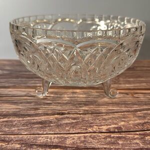 Vintage Etched Roses Crystal Footed Bowl Dish Saw Tooth German 8.5"
